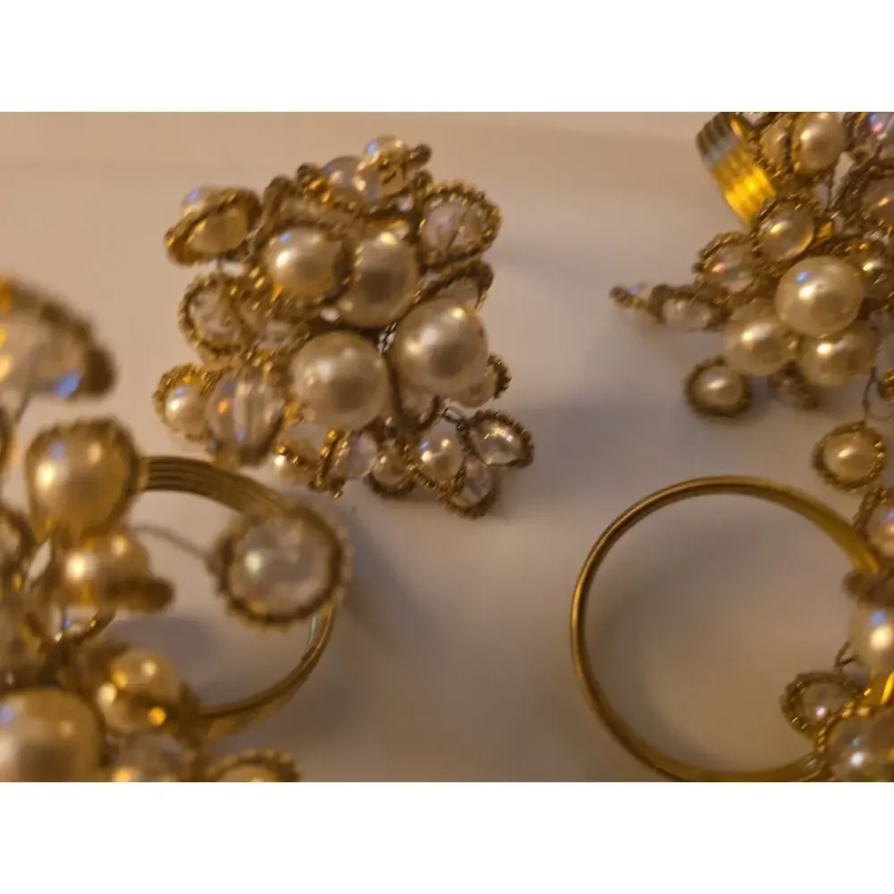 Vintage Pearl and Crystal Napkin Rings Set Of Four